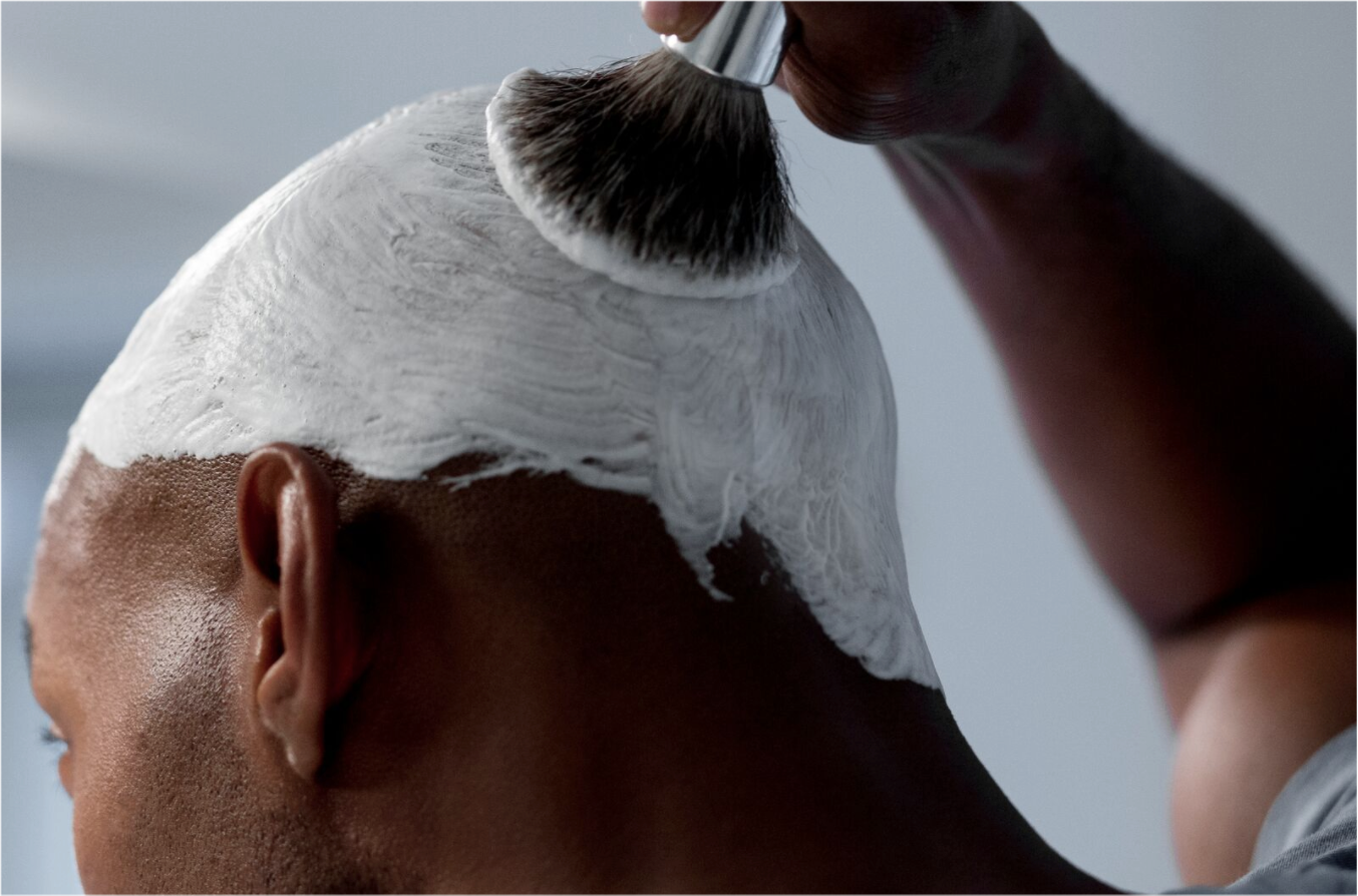 Shave cream on the head